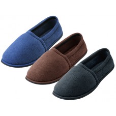 S4049-M - Wholesale Men's "EasyUSA" Cotton Terry Upper Close Toe And Close Back House Slippers ( *Asst. Black Brown & Navy ) *Available In Single Size
